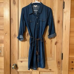 Western Button-Up Dress w/ Tie Belt